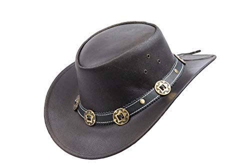 Black Jungle YARRAM Lederhut, Westernhut, Australienhut, Cowboyhut Concho (Braun, L) von Black Jungle