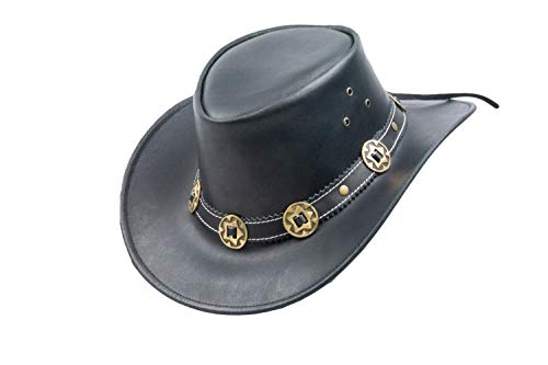 Black Jungle YARRAM Lederhut, Westernhut, Australienhut, Cowboyhut Concho (Schwarz, M) von Black Jungle