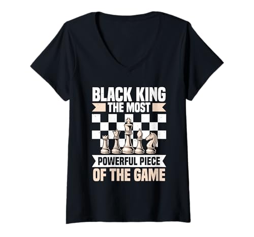 Damen Schachspieler Schachfiguren Apparel Brettspiele T-Shirt mit V-Ausschnitt Damen Schachspieler Schachfiguren Apparel Brettspiele T-Shirt mit V-Ausschnitt von Black King The Most Powerful Piece Of The Game