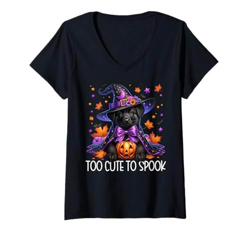 Damen Labrador Retriever Halloween Puppy is Too Cute to Spook T-Shirt mit V-Ausschnitt von Black Labrador Retriever Gifts For Halloween Lover