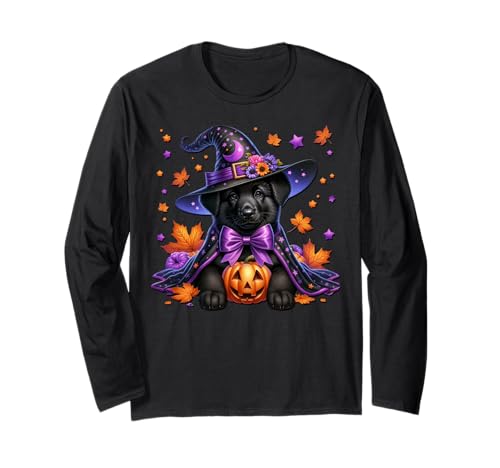 Witchy Halloween Graphic for Women with Labrador Retriever Langarmshirt von Black Labrador Retriever Gifts For Halloween Lover
