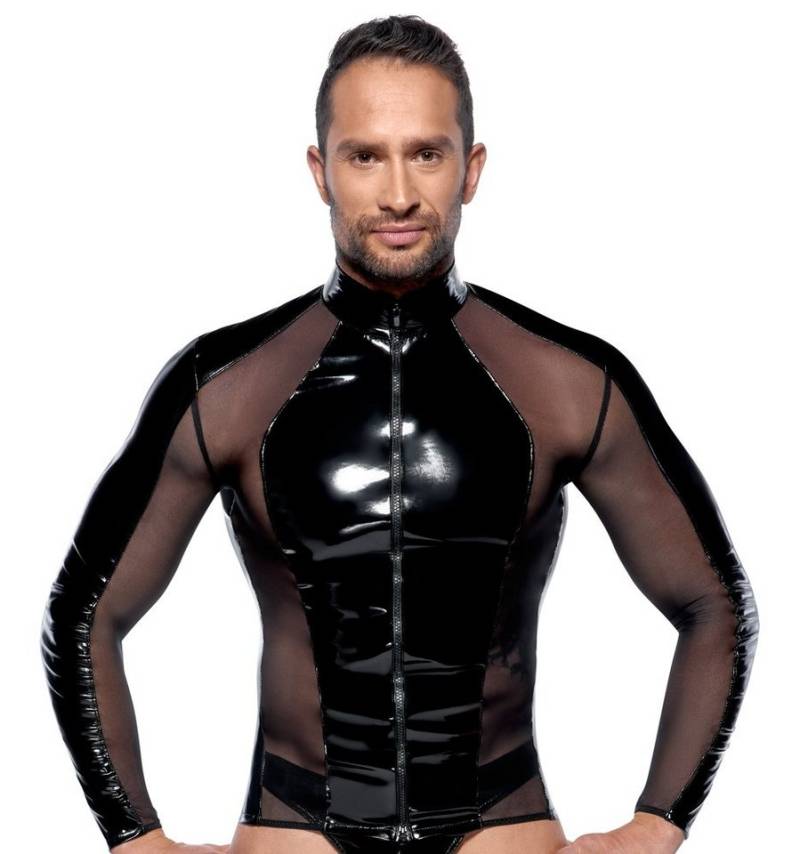 Black Level Langarmshirt Lack-Optik, 2-Wege-Reißverschluss, Wetlook Shirt von Black Level