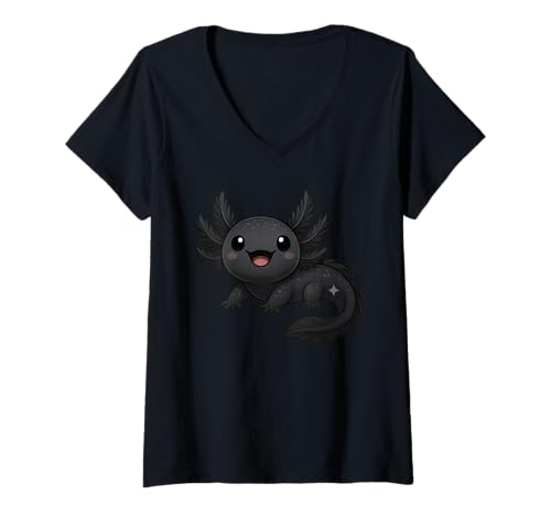 Damen Black Melanoid Axolotl Cute Axolotls Lover T-Shirt mit V-Ausschnitt von Black Melanoid Axolotl Cute Axolotls Lover Apparel