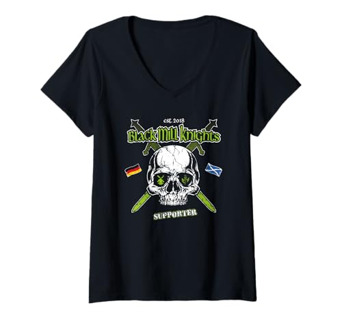 Damen BMK Supporter Skull Logo T-Shirt mit V-Ausschnitt von Black Mill Knights