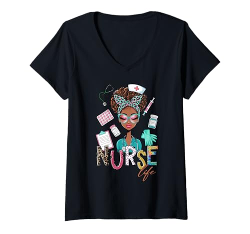 Damen Abschluss zur Anerkennung der schwarzen Krankenschwester RN LPN CNA HHA Melanin T-Shirt mit V-Ausschnitt Damen Abschluss zur Anerkennung der schwarzen Krankenschwester RN LPN CNA HHA Melanin T-Shirt mit V-Ausschnitt von Black Nurse Tees NYC