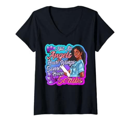 Damen Abschlussengel für schwarze Krankenschwester RN LPN NP HHA CNA T-Shirt mit V-Ausschnitt Damen Abschlussengel für schwarze Krankenschwester RN LPN NP HHA CNA T-Shirt mit V-Ausschnitt von Black Nurse Tees NYC