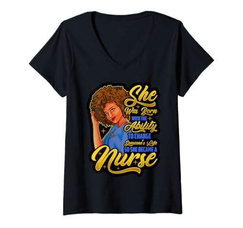 Damen Abschlussengel für schwarze Krankenschwester RN LPN NP HHA CNA T-Shirt mit V-Ausschnitt Damen Abschlussengel für schwarze Krankenschwester RN LPN NP HHA CNA T-Shirt mit V-Ausschnitt von Black Nurse Tees NYC