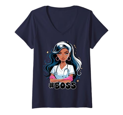Damen Abschlussfeier von Boss Black Nurse Appreciation NP RN LPN CNA HHA T-Shirt mit V-Ausschnitt Damen Abschlussfeier von Boss Black Nurse Appreciation NP RN LPN CNA HHA T-Shirt mit V-Ausschnitt von Black Nurse Tees NYC