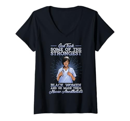 Damen Black Nurse Anesthetist Religious CRNA APRN Anästhesiologe T-Shirt mit V-Ausschnitt Damen Black Nurse Anesthetist Religious CRNA APRN Anästhesiologe T-Shirt mit V-Ausschnitt von Black Nurse Tees NYC