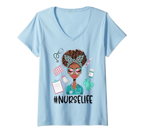 Damen Black Nurse Messy Bun Klemmbrett Life RN LPN NP CNA HHA T-Shirt mit V-Ausschnitt Damen Black Nurse Messy Bun Klemmbrett Life RN LPN NP CNA HHA T-Shirt mit V-Ausschnitt von Black Nurse Tees NYC