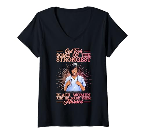 Damen Christliche schwarze Krankenschwester Religiöser Gott Jesus RN LPN NP HHA CNA T-Shirt mit V-Ausschnitt Damen Christliche schwarze Krankenschwester Religiöser Gott Jesus RN LPN NP HHA CNA T-Shirt mit V-Ausschnitt von Black Nurse Tees NYC