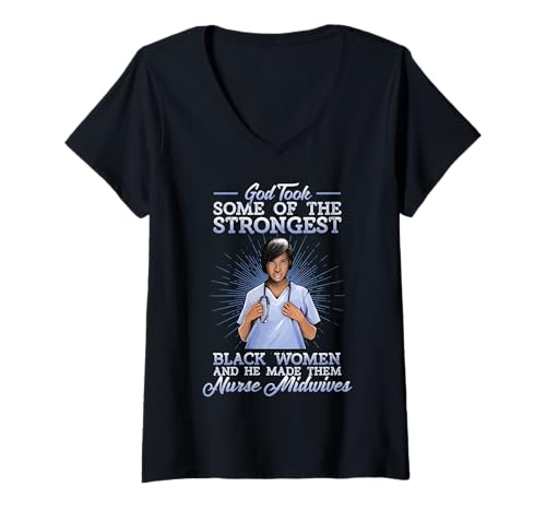 Damen Schwarze Hebamme Krankenschwester Hebammen Religiöse schwarze Krankenschwester Doula T-Shirt mit V-Ausschnitt Damen Schwarze Hebamme Krankenschwester Hebammen Religiöse schwarze Krankenschwester Doula T-Shirt mit V-Ausschnitt von Black Nurse Tees NYC