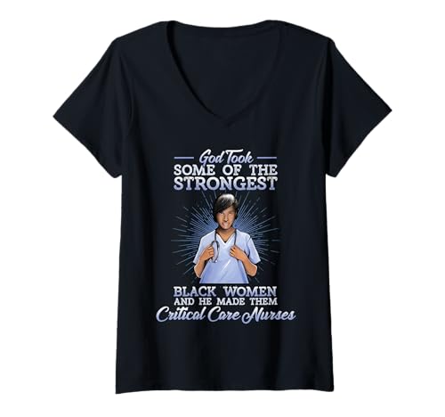 Damen Schwarze Intensivkrankenschwester Religious RN LPN NP HHA CNA T-Shirt mit V-Ausschnitt Damen Schwarze Intensivkrankenschwester Religious RN LPN NP HHA CNA T-Shirt mit V-Ausschnitt von Black Nurse Tees NYC
