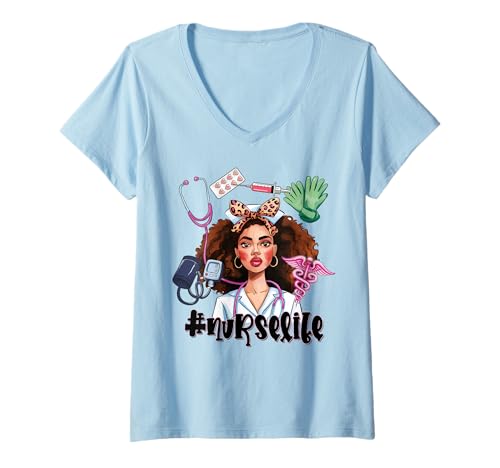 Damen Schwarze Krankenschwester Appreciation Abschlussbetreuer RN LPN NP CNA T-Shirt mit V-Ausschnitt Damen Schwarze Krankenschwester Appreciation Abschlussbetreuer RN LPN NP CNA T-Shirt mit V-Ausschnitt von Black Nurse Tees NYC