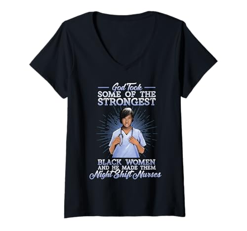 Damen Schwarze Nachtschichtkrankenschwester Religious RN LPN NP HHA CNA T-Shirt mit V-Ausschnitt Damen Schwarze Nachtschichtkrankenschwester Religious RN LPN NP HHA CNA T-Shirt mit V-Ausschnitt von Black Nurse Tees NYC
