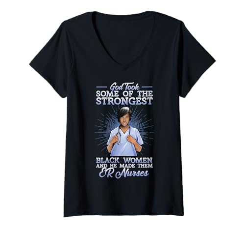 Damen Schwarze Notkrankenschwester Religiöse RN LPN Krankenschwester Trauma in der Notaufnahme T-Shirt mit V-Ausschnitt Damen Schwarze Notkrankenschwester Religiöse RN LPN Krankenschwester Trauma in der Notaufnahme T-Shirt mit V-Ausschnitt von Black Nurse Tees NYC