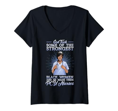 Damen Schwarze PCU-Krankenschwester Krankenschwester auf der Station für religiöse Progressive Care T-Shirt mit V-Ausschnitt Damen Schwarze PCU-Krankenschwester Krankenschwester auf der Station für religiöse Progressive Care T-Shirt mit V-Ausschnitt von Black Nurse Tees NYC