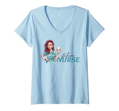 Damen Zukünftige schwarze Krankenschwester, Tochter, Abschluss, Krankenpflegeschülerin RN T-Shirt mit V-Ausschnitt Damen Zukünftige schwarze Krankenschwester, Tochter, Abschluss, Krankenpflegeschülerin RN T-Shirt mit V-Ausschnitt von Black Nurse Tees NYC