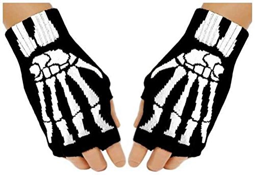 Black Out Fingerlose Skelett Knochen Gothic Handschuhe Handstulpen, S-L, Schwarz, Weiß von Black Out