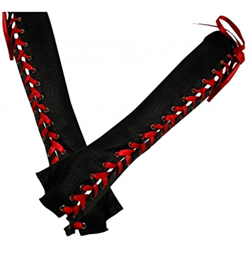 Black Out Gothic Satin Armstulpen mit Schnürung rot von Black Out