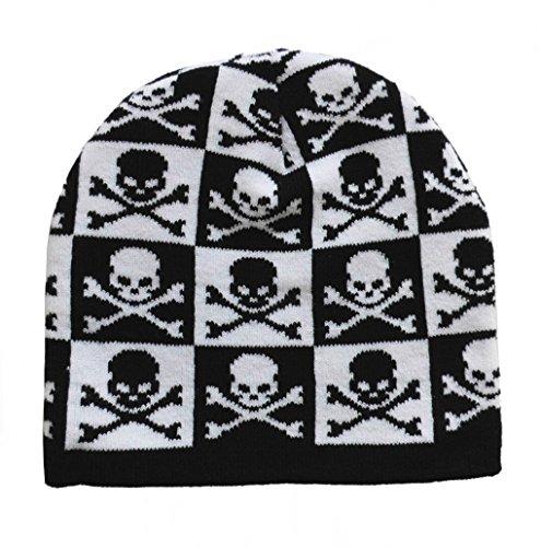 Black Out Totenkopf Knochen Skull schwarz weiß Karo Beanie Mütze von Black Out