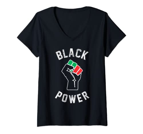Damen Schwarzes Power Fist T-Shirt T-Shirt mit V-Ausschnitt Damen Schwarzes Power Fist T-Shirt T-Shirt mit V-Ausschnitt von Black Power Teez Co.