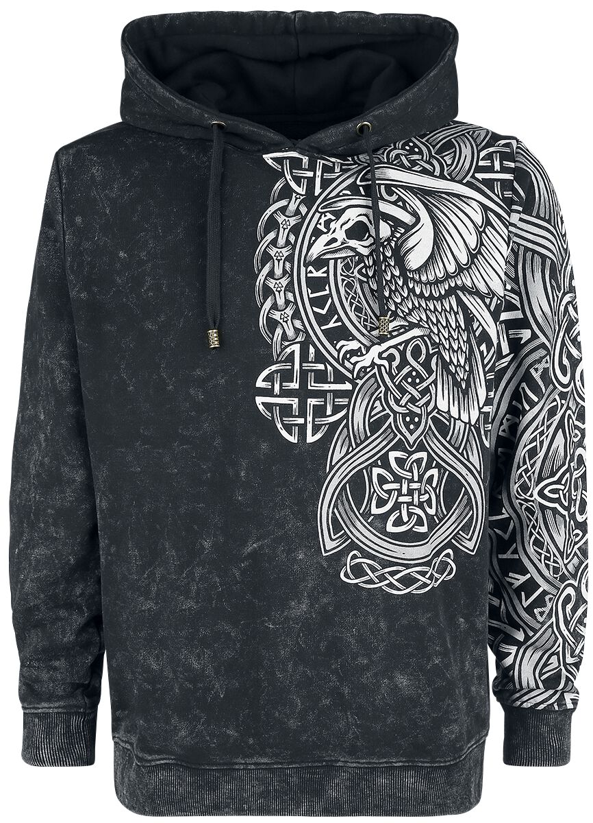 Black Premium by EMP Anthrazitfarbener Kapuzenpullover mit keltisch anmutendem Print Kapuzenpullover anthrazit in M von Black Premium by EMP