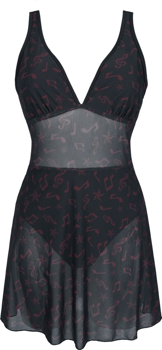 Full Volume by EMP Badeanzug - Swimsuit with Mesh Dress - S bis M - für Damen - Größe M - schwarz/dunkelrot von Full Volume by EMP