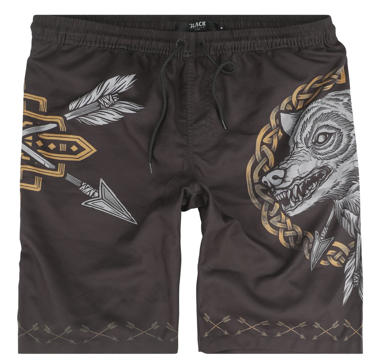 Black Premium by EMP Badeshort - Swim Shorts With Arrow and Wolf Print - S bis XXL - für Männer - Größe L - schwarz von Black Premium by EMP