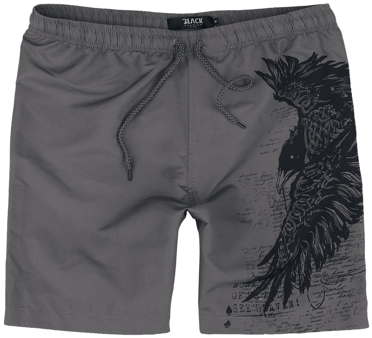 Black Premium by EMP Badeshort - Swim Shorts with Raven Print - S bis XXL - für Männer - Größe L - grau von Black Premium by EMP