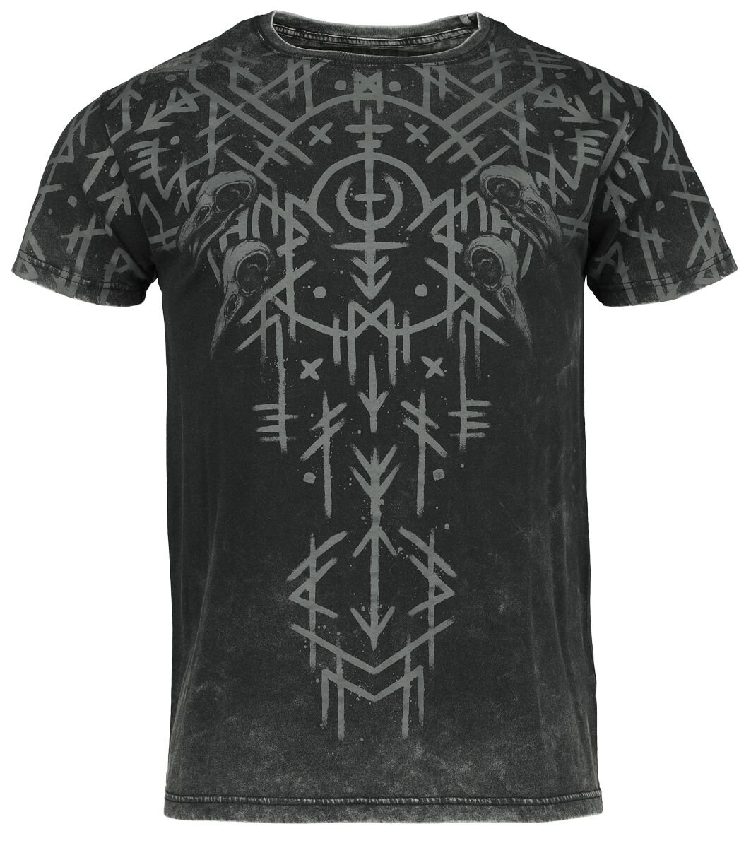 Black Premium by EMP Black Washed T-Shirt With Runes And Skulls T-Shirt schwarz in XL von Black Premium by EMP