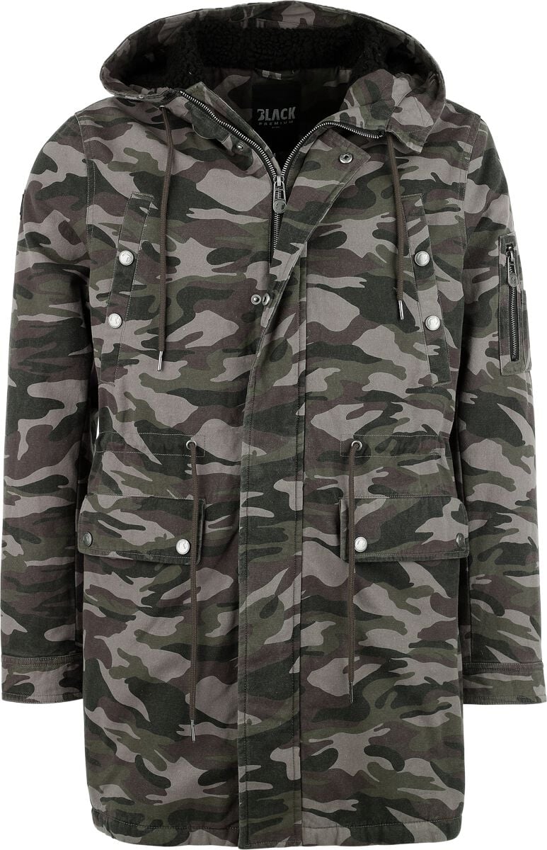 Black Premium by EMP - Camouflage/Flecktarn Winterjacke - Camouflage Parka mit Teddyfutter - S bis XXL - für Männer - Größe L - schwarz von Black Premium by EMP