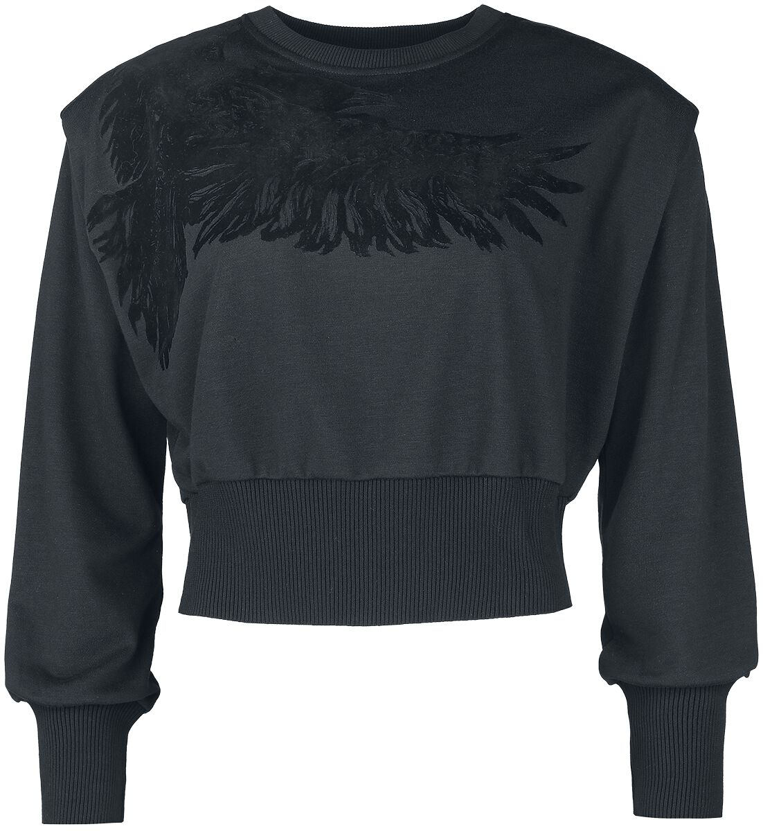 Black Premium by EMP Cropped Sweatshirt mit Raben- Print Sweatshirt schwarz in L von Black Premium by EMP