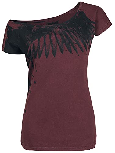 Black Premium by EMP Damen Bordeaux-rotes T-Shirt mit Print in Tuscheoptik auf Vorder- und Rückseite XXL von Black Premium by EMP