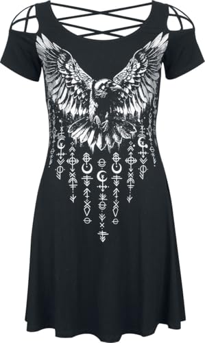 Black Premium by EMP Damen schwarzes kurzes Kleid mit Raben Frontprint M von Black Premium by EMP