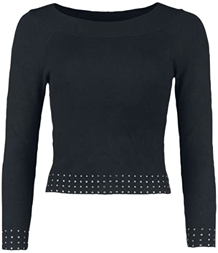 Black Premium by EMP Damen schwarzes kurzes Langarmshirt mit Nieten S von Black Premium by EMP