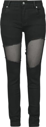 Black Premium by EMP Damen Schwarze Jeans mit Mesh hinterlegten Cut-Outs W27L32 von Black Premium by EMP