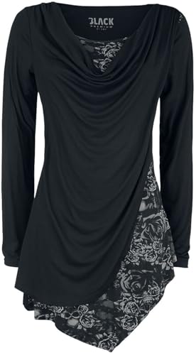 Black Premium by EMP Damen Schwarzes Langarmshirt mit Wasserfallausschnitt und Print 3XL von Black Premium by EMP