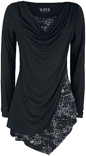 Black Premium by EMP Damen Schwarzes Langarmshirt mit Wasserfallausschnitt und Print XXL von Black Premium by EMP