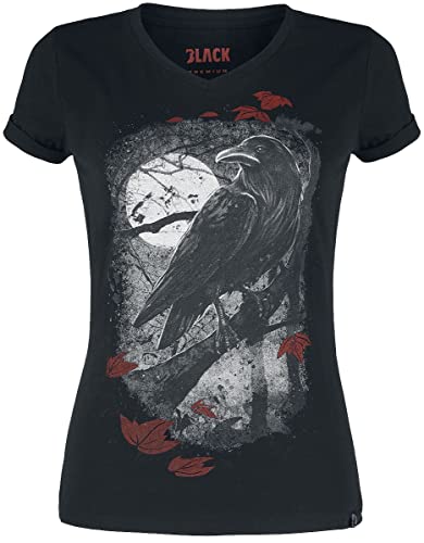 Black Premium by EMP Damen schwarzes enges T-Shirt mit Raben Print S von Black Premium by EMP