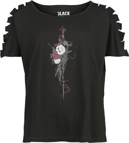 Black Premium by EMP Damen schwarzes T-Shirt mit Cut Outs und Rosen L von Black Premium by EMP