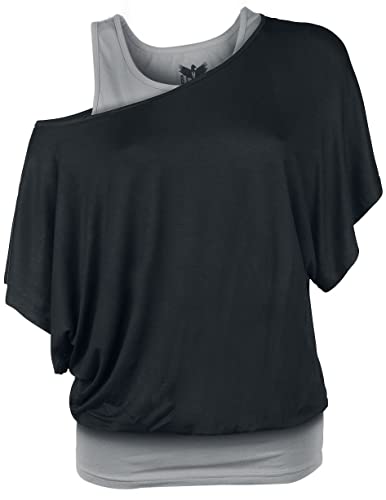 Black Premium by EMP Damen grau-schwarzes T-Shirt im Double-Layer-Look 4XL von Black Premium by EMP