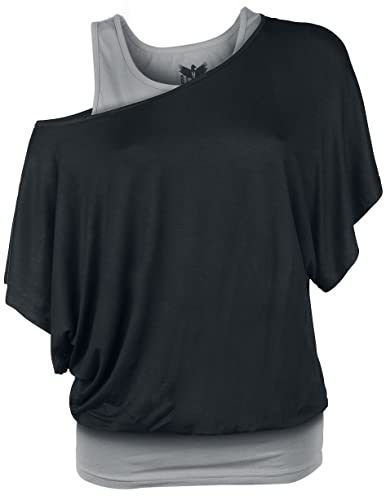 Black Premium by EMP Damen grau-schwarzes T-Shirt im Double-Layer-Look L von Black Premium by EMP
