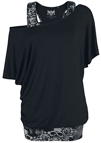 Black Premium by EMP Damen grau-schwarzes T-Shirt im Double-Layer-Look mit Totenkopf-Print L von Black Premium by EMP