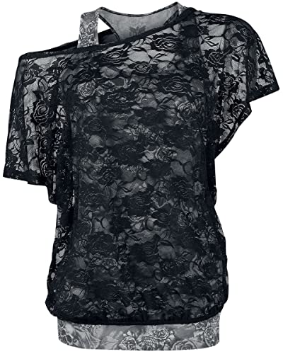 Black Premium by EMP Damen graues Top mit schwarzem Spitzen-Shirt L von Black Premium by EMP