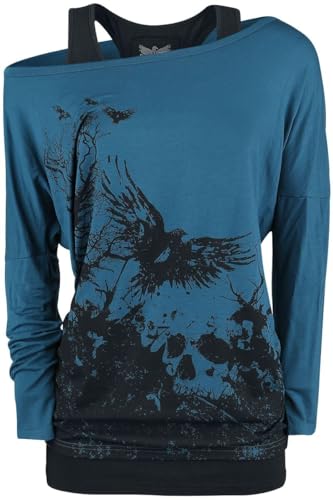 Black Premium by EMP Damen schwarz-blaues Langarmshirt im Double-Layer-Look XL von Black Premium by EMP