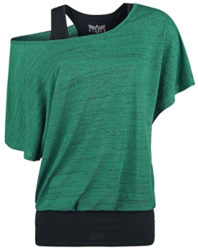Black Premium by EMP Damen schwarz-grünes T-Shirt im Double-Layer-Look XXL von Black Premium by EMP