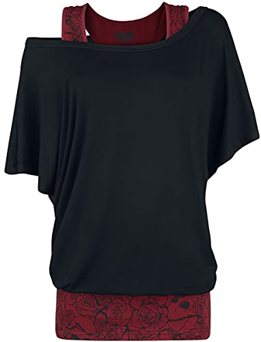 Black Premium by EMP Damen schwarz-rotes T-Shirt im Double-Layer-Look 3XL von Black Premium by EMP