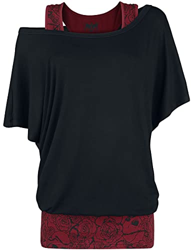 Black Premium by EMP Damen schwarz-rotes T-Shirt im Double-Layer-Look 4XL von Black Premium by EMP