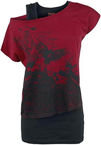 Black Premium by EMP Damen schwarz-rotes T-Shirt im Double-Layer-Look XL von Black Premium by EMP